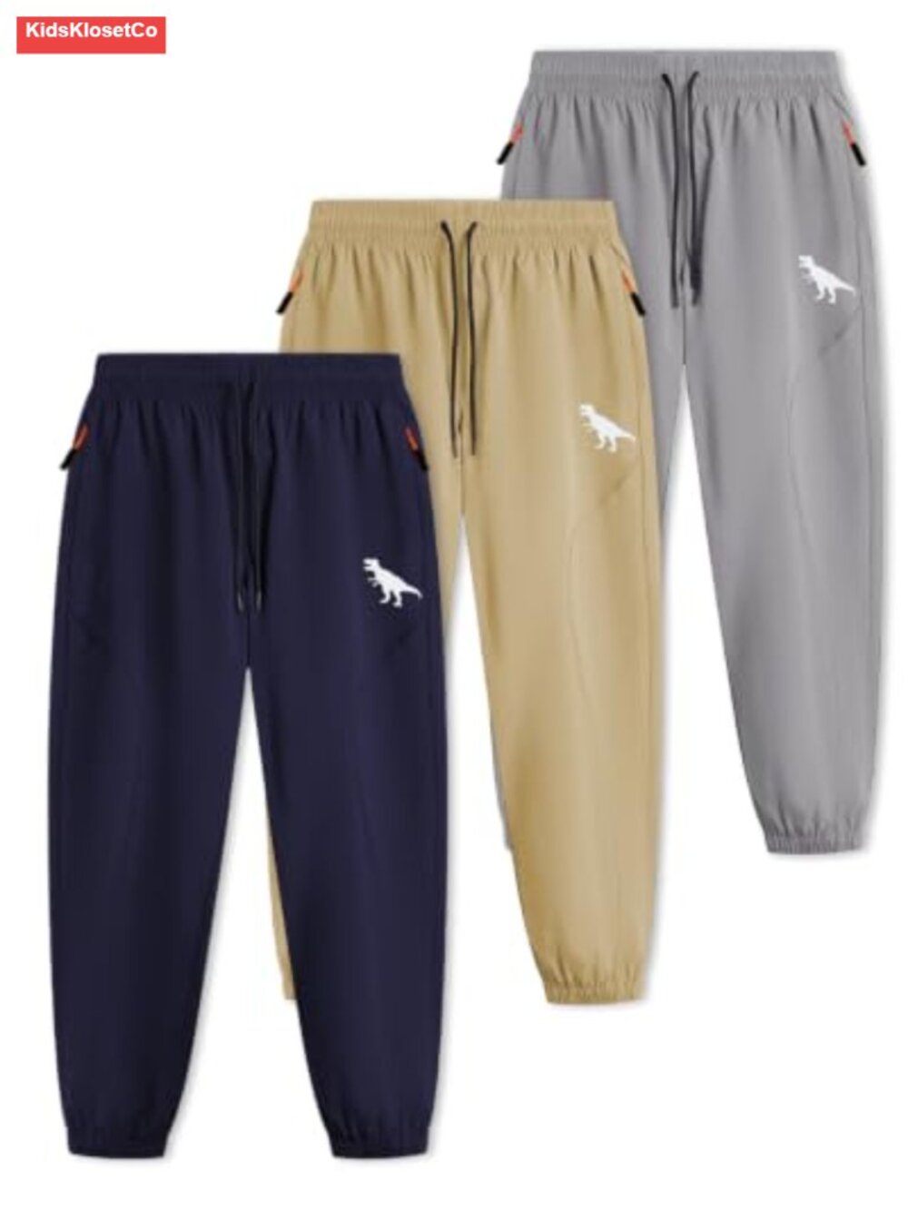 Boys Quick Dry Sweatpants Zipper Pockets Dinosaur